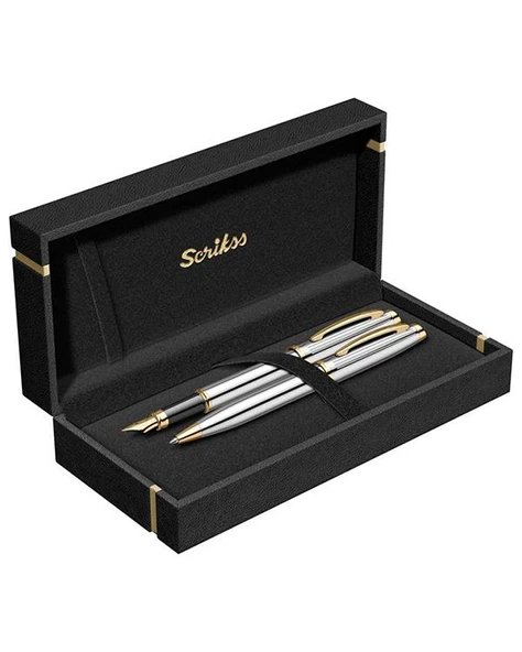 Scrikss Oscar 39 Dolma Kalem ve Tükenmez Kalem Krom Altın M Uç