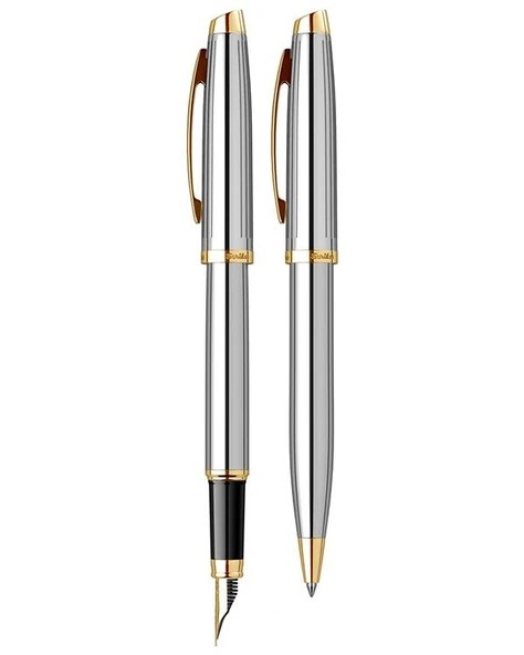 Scrikss Oscar 39 Dolma Kalem ve Tükenmez Kalem Krom Altın M Uç - 3