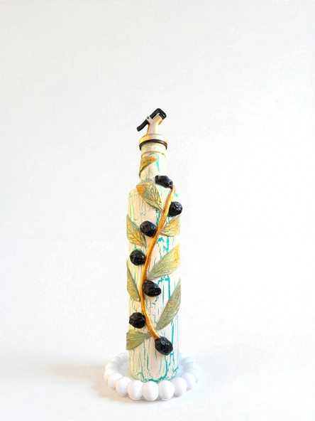 500 ML Kil Kabartma Uygulama Akdeniz ve Ege Dokunuşu El Yapımı Zeytinyağı & Üzüm Sirke Şişeleri, Yağdanlık, Bej - 2