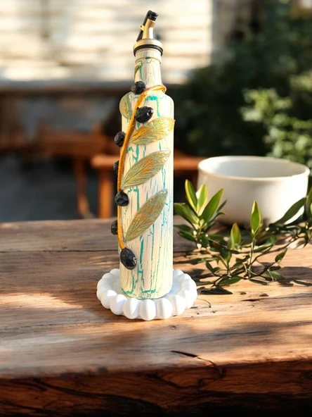 500 ML Kil Kabartma Uygulama Akdeniz ve Ege Dokunuşu El Yapımı Zeytinyağı & Üzüm Sirke Şişeleri, Yağdanlık, Bej - 5