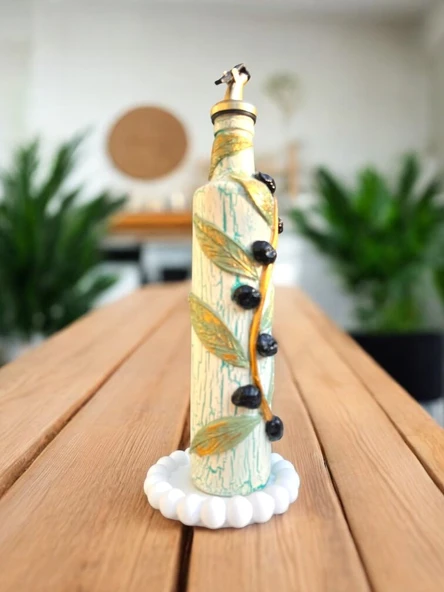 500 ML Kil Kabartma Uygulama Akdeniz ve Ege Dokunuşu El Yapımı Zeytinyağı & Üzüm Sirke Şişeleri, Yağdanlık, Bej - 6