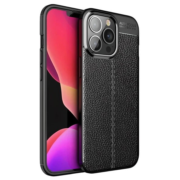 iPhone 16 Pro Max Uyumlu Kamera Korumalı Deri Görünümlü Silikon Kılıf