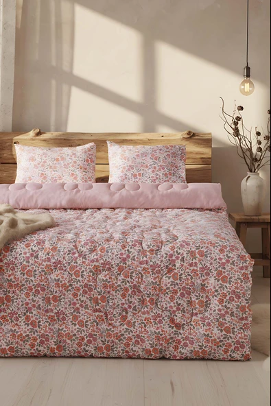 Rivaİstanbul Pembe Bahar Çift Kişilik Çift Taraflı Papatyalı Kapitone Yorgan 200x215 cm ürün görseli 1
