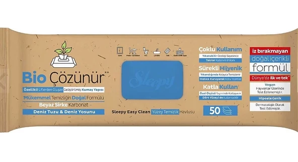 NİVEMESHOME BİO ÇÖZÜNÜR DENİZ TUZU & DENİZ YOSUNU 50 YAPRAK YÜZEY TEMİZLİK HAVLUSU SLEEPY - 1