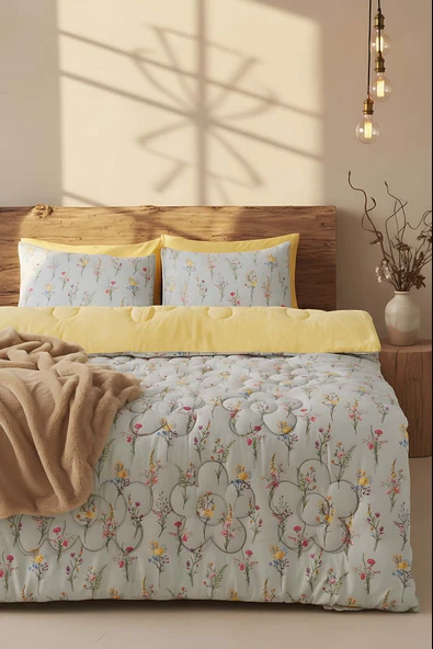 Rivaİstanbul Begonvil Çift Kişilik Çift Taraflı Papatyalı Kapitone Yorgan 200x215 cm ürün görseli 1