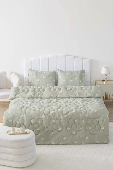 Rivaİstanbul Yeşil Papatya Çift Kişilik Çift Taraflı Papatyalı Kapitone Yorgan 200x215 cm ürün görseli