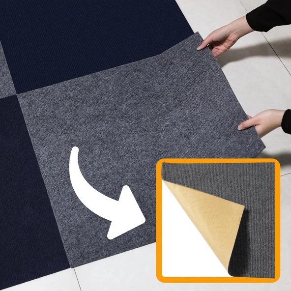 BEYLİNİ Kendinden Yapışkanlı Halıfleks Keçe Kaymaz Ev Tekne Ofis Yat Denizlicik Marina Karo Halısı Antrasit 40x40 CM
