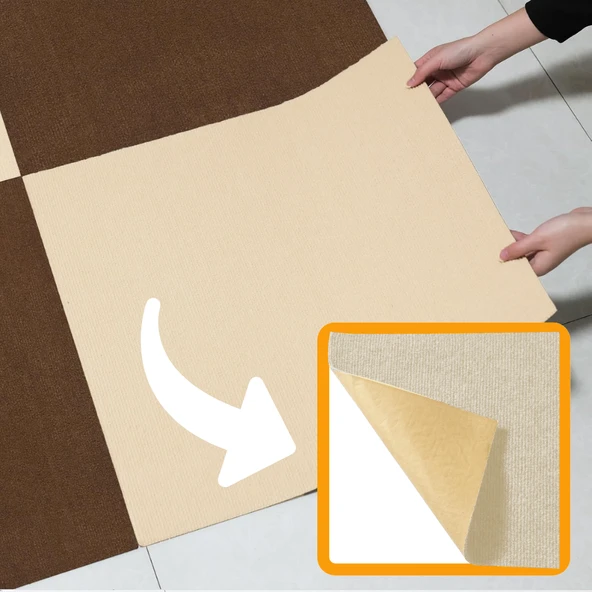BEYLİNİ Kendinden Yapışkanlı Halıfleks Keçe Kaymaz Ev Tekne Ofis Yat Denizlicik Marina Karo Halısı Krem 40x40 CM