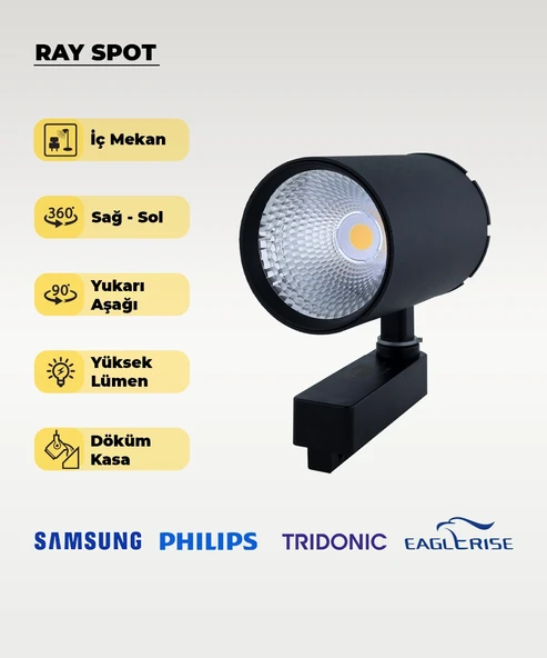 40W Döküm Kasa Siyah Ray Spot 3200K (Sarı Işık) - Titreşim Yapmaz