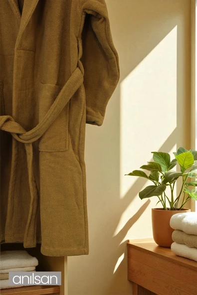 %100 Pamuk Hardal Bornoz - Şalyaka Otel Bornozu, Spa Için Ideal, Günlük Kullanıma Uygun - 4