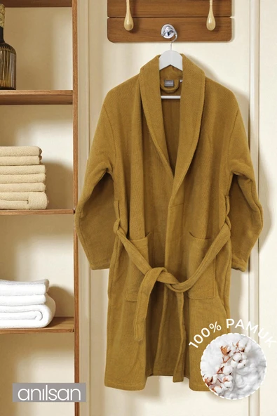 %100 Pamuk Hardal Bornoz - Şalyaka Otel Bornozu, Spa Için Ideal, Günlük Kullanıma Uygun