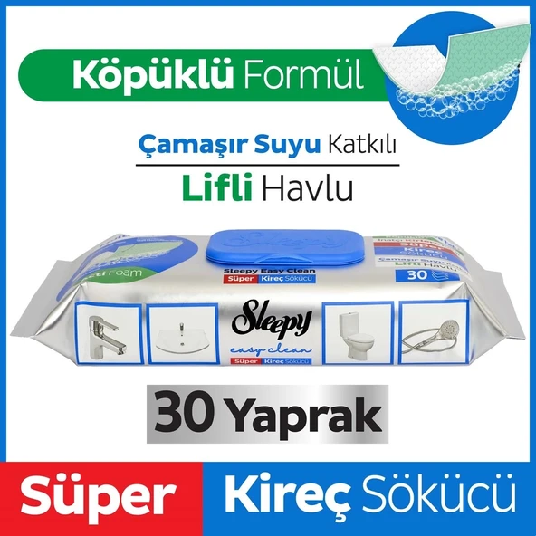 KİREÇ SÖKÜCÜ ÇAMAŞIR SUYU KATKILI YÜZEY TEMİZLİK HAVLUSU 30 YAPRAK SLEEPY