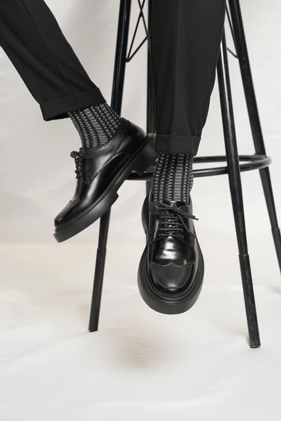 Tetri 484 Romeo Hakiki Deri El Yapımı Erkek Siyah Casual Ayakkabı - Resim 5