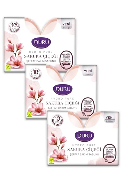 Duru Hydro Pure Sakura Çiçeği Şeffaf Bakım Sabunu 2 x 135 Gr x 3 Paket