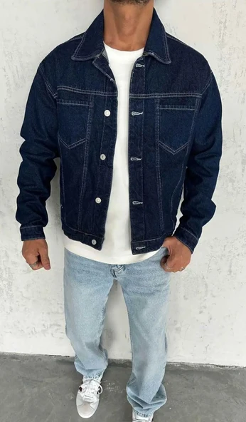 Basic Oversize Kot Ceket - Lacivert - 3