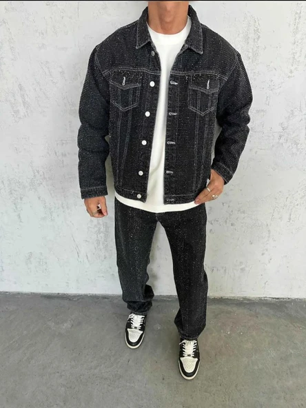 Özel Tasarım Siyah Oversize Kot Ceket