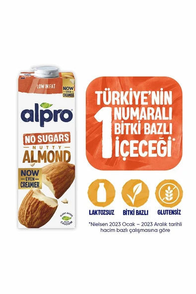 Alpro Şekersiz Badem Sütü 1 L Vegan Laktozsuz Bitkisel Bazlı
