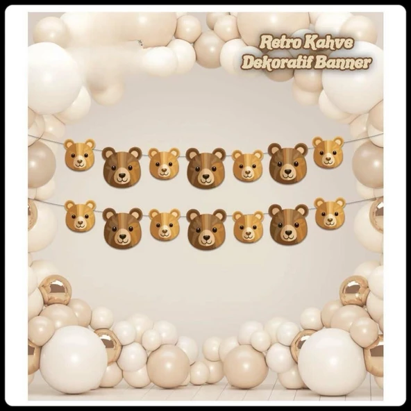 Retro Sevimli Ayı Özel Kesim Dekoratif Banner 2 Metre