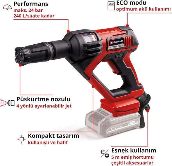 Einhell Hypresso 18/24-1 Akülü Yüksek Basınçlı Yıkama Makinesi 4140135 - 2