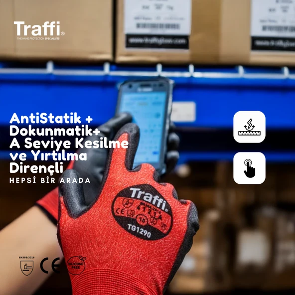 TG1290 Dokunmatik Antistatik A Seviye Kesilme Yırtılma Dirençli Çok Amaçlı İş Eldiveni - 9 Beden - 3
