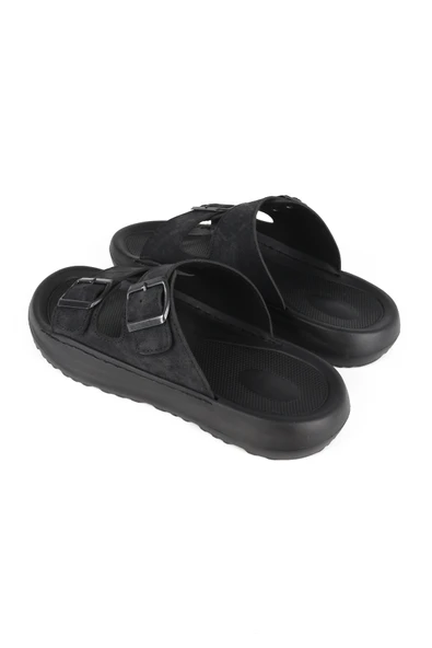 Lugmo Suni Deri Eva Terlik Dikişli Metal Tokalı Erkek Konfort Hafif Terlik Kaymaz - Resim 8