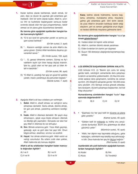 Motivasyon 8. Sınıf Din Kültürü ve Ahlak Bilgisi Soru Bankası - 3