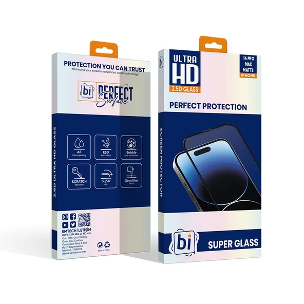 Bİ 2,5D SUPER GLASS MAT IPHONE 14 PRO MAX EKRAN KORUYUCU ürün görseli