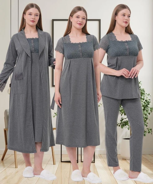 Mecit 6066 Bayan Hamile Lohusa Füme Sabahlık Gecelik Pijama Seti ürün görseli