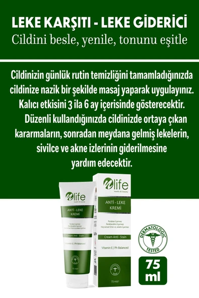 NLİFE ANTİ LEKE KREMİ KOYU LEKE KARŞITI BAKIM TÜM CİLTLER 75 ML - 3