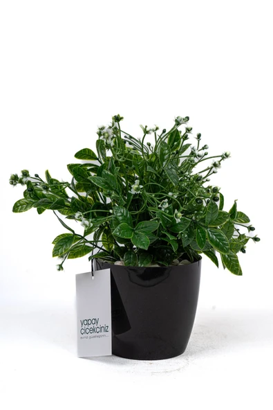 YAPAY ÇİÇEKÇİNİZ Taş Detaylı Siyah Saksıda Yoğun Yapraklı Yapay Dekor Yeşillik Demeti - Resim 2