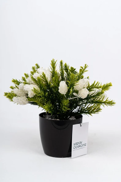 YAPAY ÇİÇEKÇİNİZ Taş Detaylı Siyah Saksıda Yoğun Yapraklı Yapay Dekor Yeşillik Demeti - Resim 2