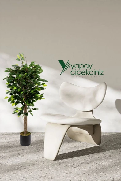 YAPAY ÇİÇEKÇİNİZ Gri Saksıda Çim Detaylı Yoğun Yapraklı 100 Cm Yapay Benjamin Ağacı - Resim 6