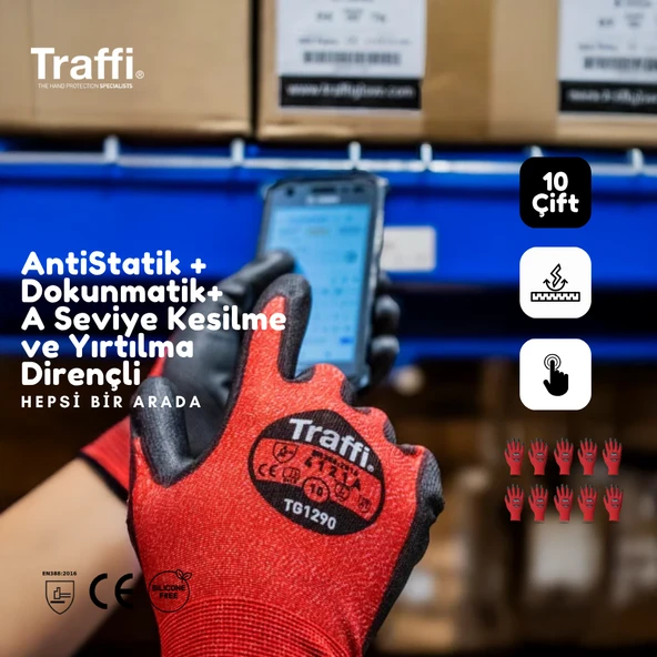 TG1290 Dokunmatik Antistatik A Seviye Kesilme Yırtılma Dirençli Çok Amaçlı İş Eldiveni - 3