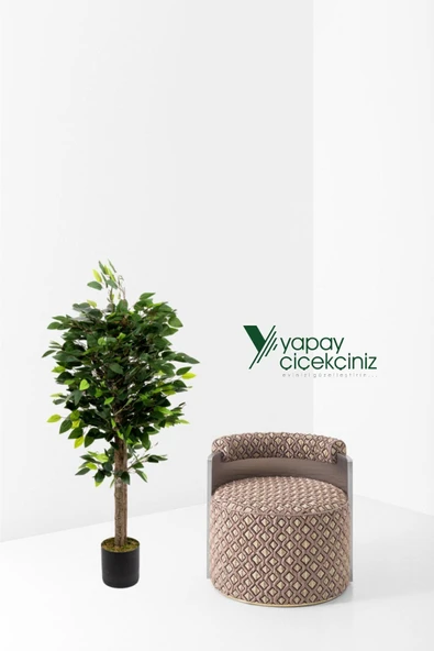 YAPAY ÇİÇEKÇİNİZ Gri Saksıda Çim Detaylı Yoğun Yapraklı 100 Cm Yapay Benjamin Ağacı - Resim 7