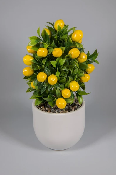 YAPAY ÇİÇEKÇİNİZ Beyaz Beton Saksıda Yapay Limon Ağacı - Resim 3