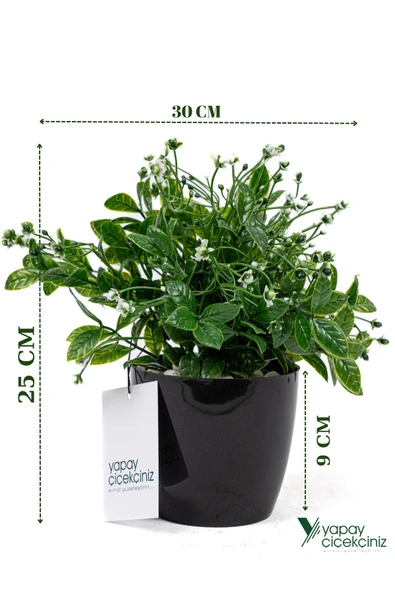 YAPAY ÇİÇEKÇİNİZ Taş Detaylı Siyah Saksıda Yoğun Yapraklı Yapay Dekor Yeşillik Demeti ürün görseli 1