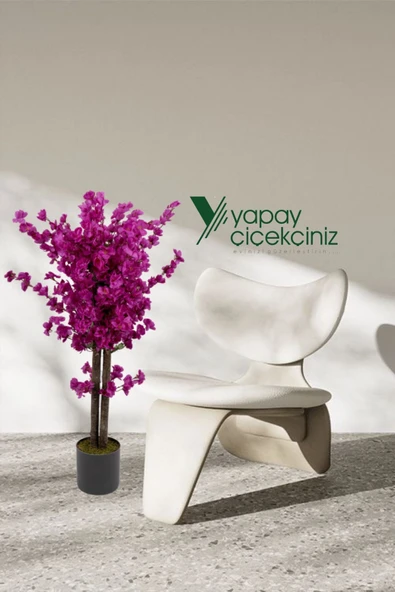 YAPAY ÇİÇEKÇİNİZ Gri Saksıda Mor Renkli Yapay Bahardalı Ağacı 100 Cm - Resim 4