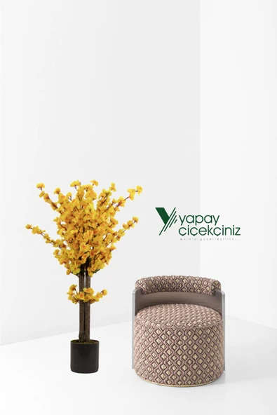 YAPAY ÇİÇEKÇİNİZ Gri Saksıda 100 Cm Sarı Bahardalı - 3