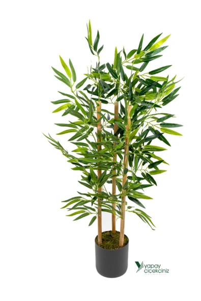YAPAY ÇİÇEKÇİNİZ 2 Adet Çim Detaylı Gri Saksıda 100 cm Yapay Bambu Ağacı - Resim 3