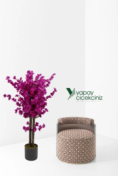 YAPAY ÇİÇEKÇİNİZ Gri Saksıda Mor Renkli Yapay Bahardalı Ağacı 100 Cm - Resim 2