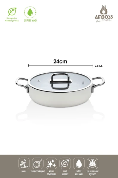 Amboss Sera Nova Beyaz 24 cm Basık Seramik Tencere - 4