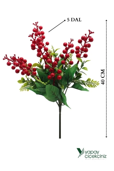 YAPAY ÇİÇEKÇİNİZ Yapay Yılbaşı Kokina Demeti 5 Dal 40 Cm - Resim 3