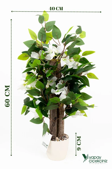 TAŞ DETAYLI BEYAZ RENKLİ SAKSIDA 60 CM YAPAY BEGONVİL AĞACI - 1