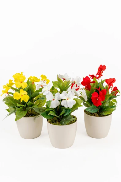 Beyaz Saksıda Dekoratif Yapay Menekşe Çiçeği 25 Cm - 10