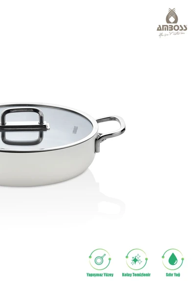 Amboss Sera Nova Beyaz 24 cm Basık Seramik Tencere - 3