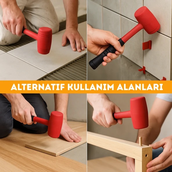 BEYLİNİ 50lik Kauçuk Tokmak Fayansçı Tokmağı Çadır Zemin Sabitleme Çelik Seramik Döşeme Tadilat Kırmızı Renk - 3
