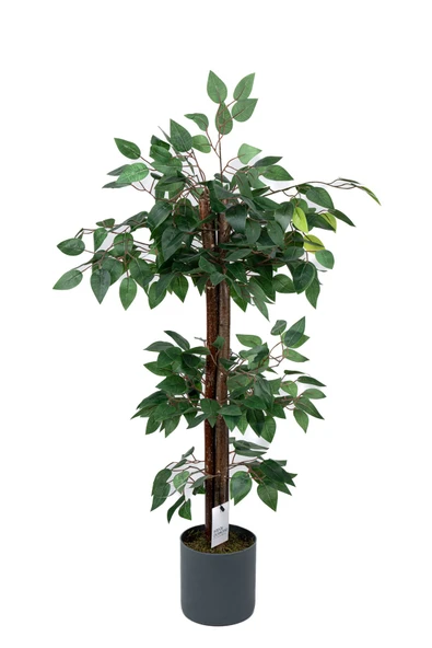 YAPAY ÇİÇEKÇİNİZ ÇİM DETAYLI GRİ SAKSIDA 3 KATLI YAPAY BENJAMİN AĞACI - Resim 2