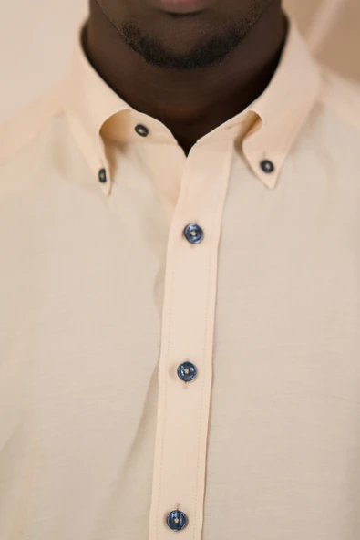 Dorss Yaka Düğmeli Yazlık İnce Tiril Tiril  %100 Modal Slimfit Gömlek - Resim 10