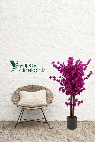 YAPAY ÇİÇEKÇİNİZ Gri Saksıda Mor Renkli Yapay Bahardalı Ağacı 100 Cm - Resim 3