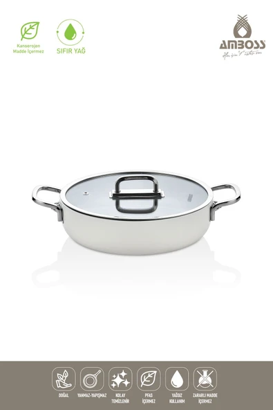 Amboss Sera Nova Beyaz 24 cm Basık Seramik Tencere - 2
